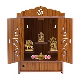 CrazyInk Wooden Readymade Wall Hanging Puja Temple for Home God Stand for Pooja Room Mandir Wood Devghar Stand for Office and Shop Crazyink-455