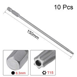 uxcell 10 Pcs T15 Magnetic Torx Screwdriver Bits, 1/4 Inch Hex Shank 5.9-inch Length S2 Security Tamper Proof Screw Driver Kit Tools