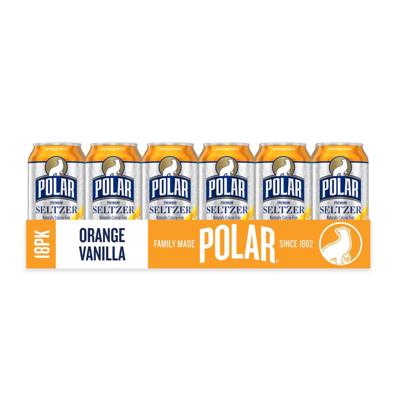 Polar Seltzer Water Orange Vanilla, 12 fl oz cans, 18