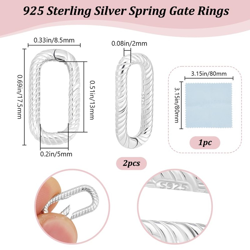 Beebeecraft 2Pcs Small Oval Spring Clasp 925 Sterling Silver Spring