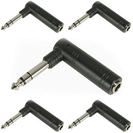 CableStop® 5-PACK 6.35mm STEREO 1/4" Jack Male Plug to Female Socket Right Angle Adapter 90 Degrees (5-Pack)