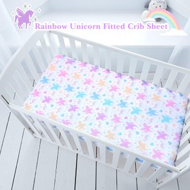 Unicorn Fitted Crib Sheet - 100% Soft Microfiber, 52" x 28" Crib Mattress Sheet, Breathable & Hypoallergenic Baby Bedding with Rainbow Unicorn Design