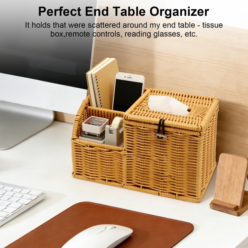Square Tissue Box Cover with Storage, Multifunction Cube Tissue Box