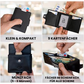 DON VANE Elite Pocket Pro I Genuine Leather Slim Wallet with Coin Compartment I Small Wallet for Men Women I Mini RFID Wallet Leather I Credit Card Holder Wallet, black, Compact elegant format