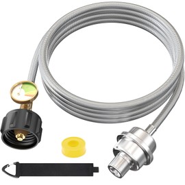 Garden Now Propane Heater Fuel Filter F273699 with 10FT Hose with Gauge Stainless Braided Propane Adapter for Buddy Heater Connect to 20-40lb Propane Tanks. Compatiable with Propane Heaters Etc