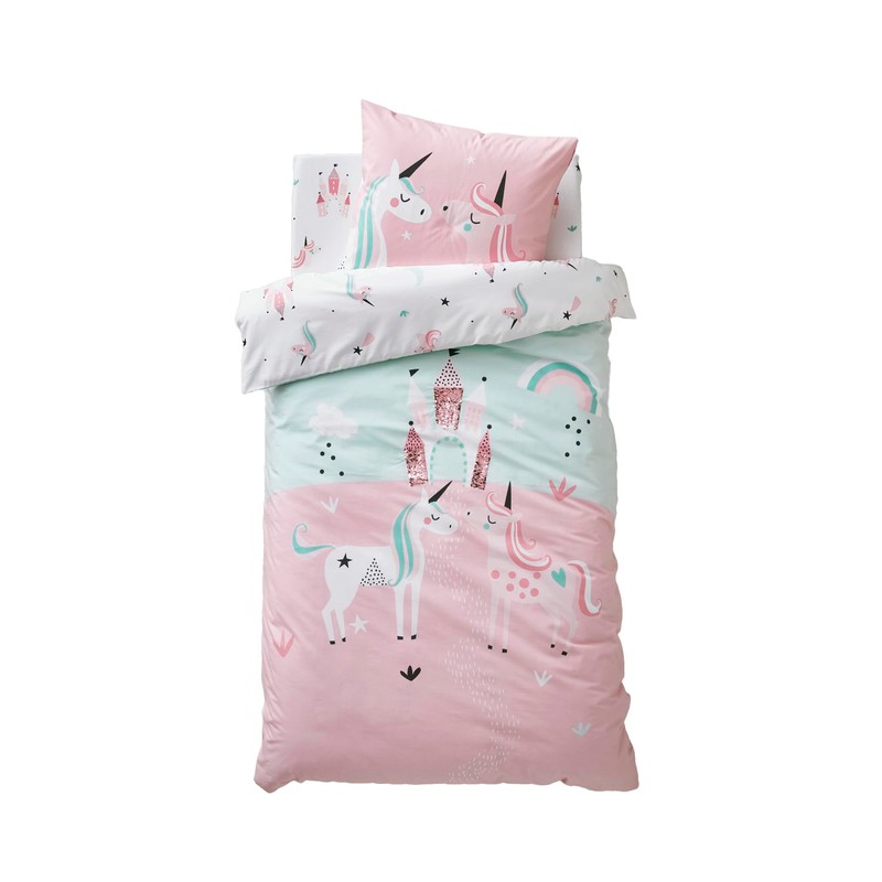 Vertbaudet Girls' Bedding Set Unicorns Soft Pink 140 x 200