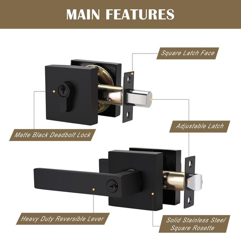 Brotima 1 Pack Keyed Entry Door Lever and Double Cylinder