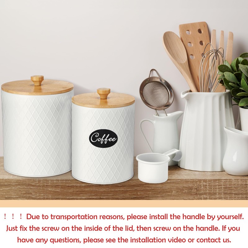 Teenyyou Metal Kitchen Canisters Set with Bamboo Lids and Spoon