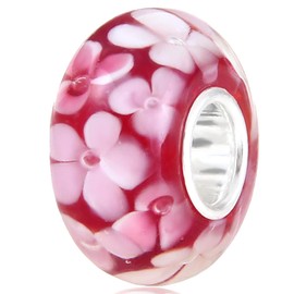 Ollia Jewelry Lampwork Murano Glass Beads Hawaii Flower Garden Charm with 925 Sterling Silver Core Flower Blossom Charm Pink Charms by Ollia 925 Sterling Silver Glass Charms