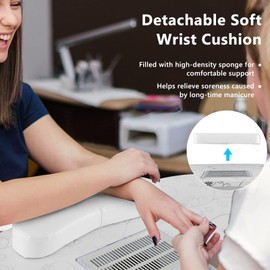 DORTALA Portable Nail Desk, Nail Table Station for Nail Techs w/Electric Dust Collector, Bendable LED Lamp, Removable Armrest Pad, Folding Manicure Table with Lockable Wheels for Home, Salon， White