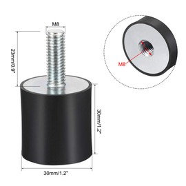 sourcing map M8 Male Female Rubber Mounts Vibration Insulators Shock Absorber 30mm x 30mm Black