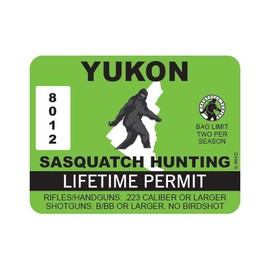 RDW Yukon Sasquatch Hunting Permit - Color Sticker - Decal - Die Cut - Size: 4.00" x 3.00"