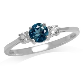 Silvershake Petite Genuine London Blue and White Topaz 925 Sterling Silver Ring Size 4