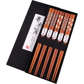 Handcrafted Japanese Chopsticks, Reusable Natural Wood Chopsticks, 5 Pairs Gift Set