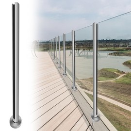 VoTwoofv Round Glass Railing 43.5",304 Stainless Steel Glass Balustrade Post with Spigot Slots for Indoors & Outdoors Railing of Deck,Balcony,Attic,Staircase (Mid Post,Sliver)……
