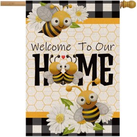 12x18 Inch Double Sided Summer Garden Flag - Seasonal Large Outdoor Yard Flags of Burlap - Banner Welcome to Our Home Bee - Outside Garden Yard Decorations - Outside Decorative Banners for Yard