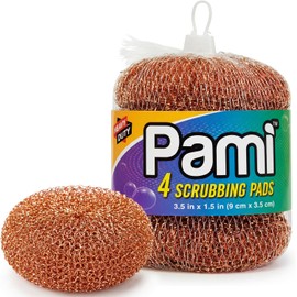 PAMI Heavy Duty Non Scratch Copper Scrubbers for Pots and Pans, Copper Wool Scrubber, Reusable Scouring Pads, Pack of 4