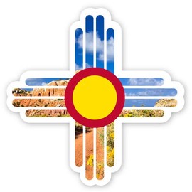 Squiddy New Mexico Sun Symbol Zia Red Rocks - Vinyl Sticker for Car, Laptop, Notebook (5" high)