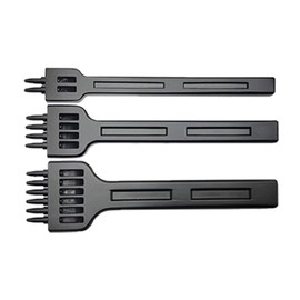 TopHomer Black Prong Punch Tool Set, 3pcs Leather Row Round Hole Tooth Punch Tool, 2/4/6 Prong Row Hole Punch DIY Diamond Lacing Stitching Chisel Set Leather Craft Kits, 4mm/0.16in