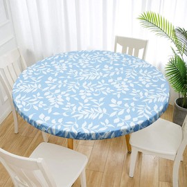 Beenle-Icey Waterproof Round Tablecloth Elastic Edged Fitted Table Cover Wipeable Oil-proof Table Cloth for Kitchen Dining Room Tabletop(43-55 Inch in Diameter,Blue)