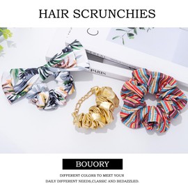Bouory Soft Big Hair Scrunchies Polka Dot Hair Ties Red Bandana Scrunchies Elastics Thick Ponytail Holders for Women and Girls 4PCS (Type E)