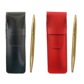 タキザワ Slim Cowhide Leather Pen Case Black Red Set Elegant Gold Rotating Ballpoint Pen ASBR-DS2