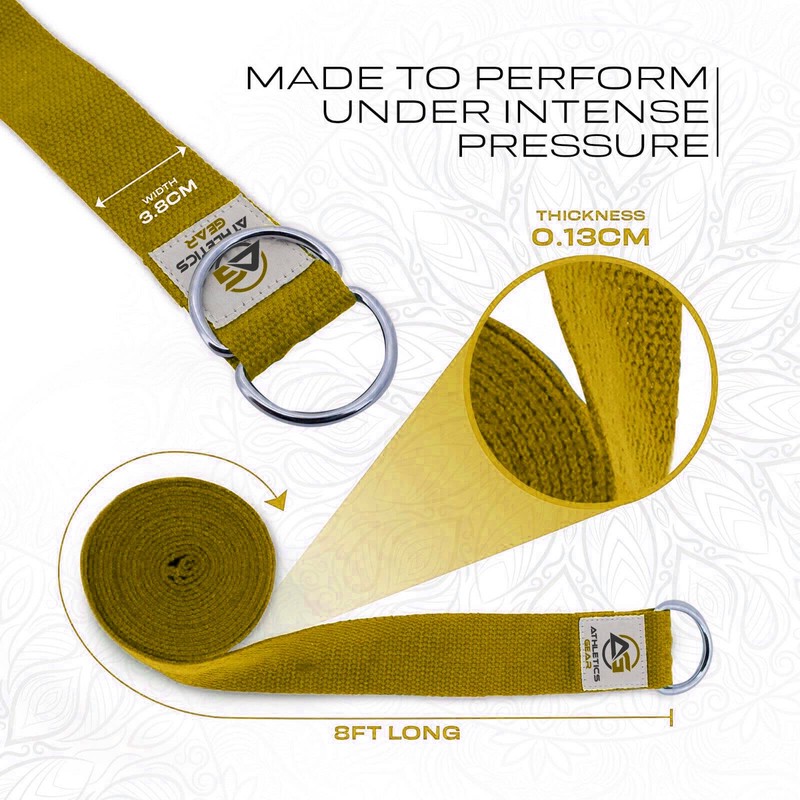 Yoga Strap Belt with Metal D-Ring Buckle, 6ft long &
