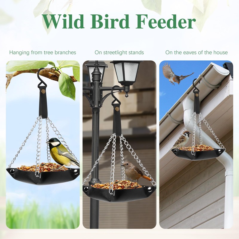 NiCoLa Hanging Leather Bird Feeder Tray for Outdoor Wild Bird