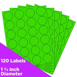 JAM PAPER Circle Label Sticker Seals - 1 2/3 Inch Diameter - Neon Green - 120 Round Labels/Pack