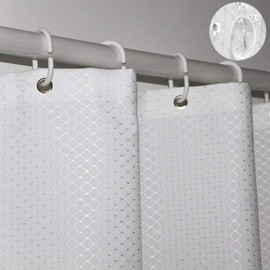 Tektrum Extra Long Heavy Duty 72 by 78-inch Waffle Shower Curtain with Hooks for Hotel Home, Water Repellent Bathroom Curtains, Rust Proof Metal Grommets (White)