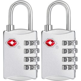 ZHEGE Luggage Locks, TSA Approved Travel Lock, 4 Digit Suitcase Lock for Luggage, TSA Lock for Baggage, Zipper of Backpacks (Silver, 2Pack)