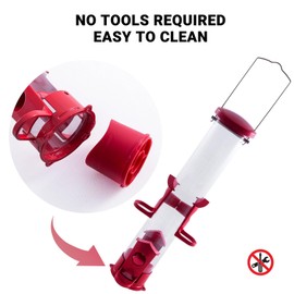 Skaithee Tube Bird Feeder for Outdoors Hanging Finch Feeders for Outsides Metal 4 Ports & U Perches Squirrel Chew Proof, Removable Base, Easy to Fill & Clean, Red Attracts More Wild Birds