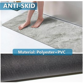 LITA-Bath Rug Custom Size-Rubber Non Slip Quick Dry Super Absorbent Thin Rugs Fit Under Door-Washable Bathroom Floor Mats for in Front of Bathtub,Shower Room,Sink, Light Gray Marble, 1' x 10'