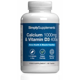 Calcium 1000mg & Vitamin D3 400iu | Supports Bone & Teeth Health | Contributes to Normal Muscle Function | Vegan & Vegetarian Friendly | 180 Tablets = 3 Months’ Supply | GMP-Certified & UK-Made