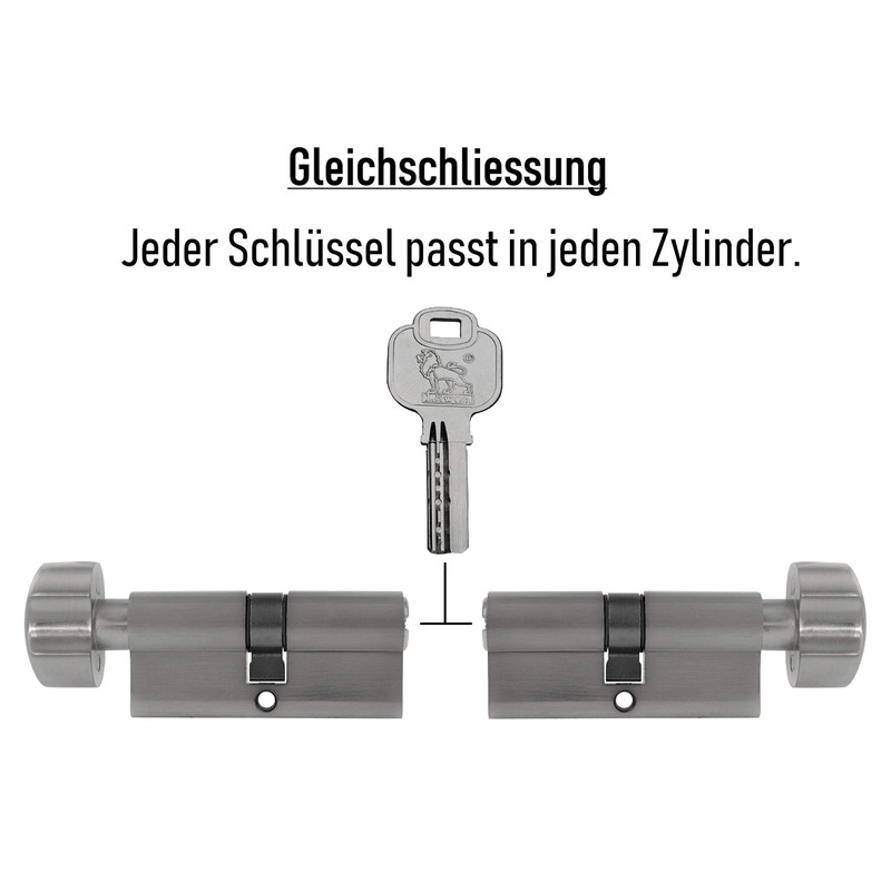 Löwen Sicherheit 2x Knob Cylinder KD 60 mm 30/30 Keyed