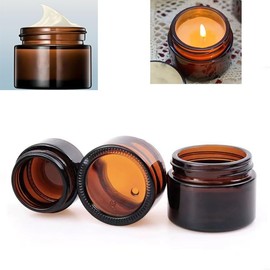 4Pack 50g Amber Glass Cosmetic Cream Jars,Empty Sample Jars Containers Pot with Wood Grain Lids for Lotion,Cream,Lip Balm,Eye Cream,Scrubs Creams,Oils Salves,Ointments(Brown)