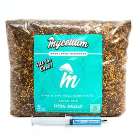 Mycelium Mushroom Growing Kit, Lion's Mane Gourmet I Oak & Soy Hull Substrate I High Yield Proprietary Mix I Sterile Grow Bag with 20ml Liquid Culture Syringe for Starter & Pro Home Growers, 5lbs
