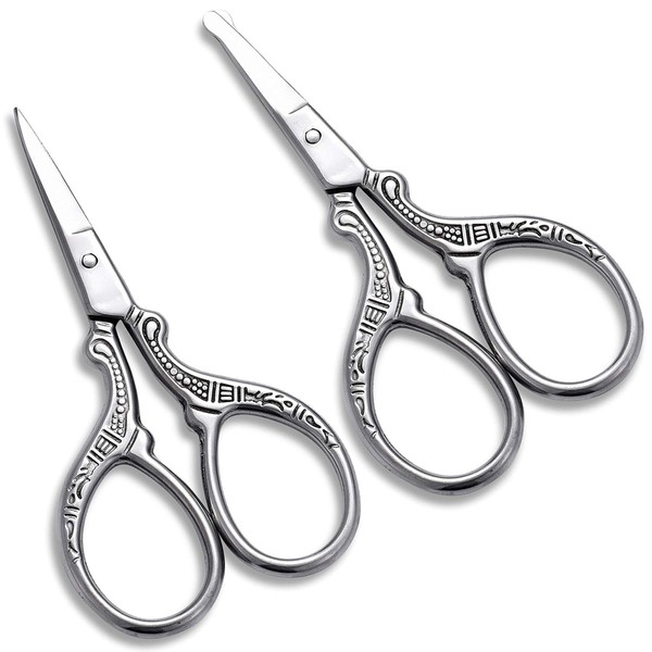 HITOPTY Small Grooming Scissors, Stainless Steel Pointed and Rounded Beauty Shears Safety for Facial, Nose Hair, Eyebrow, Beard, Mustache Trimming 2 Pack