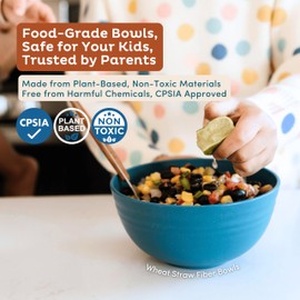 Nook Theory Reusable Wheat Straw Bowls 8 Pcs - 26 Oz Cereal Bowl, Non-Toxic Kids and Toddler Bowl, Microwavable, Dishwasher Safe and Unbreakable Dinnerware (Mellow)