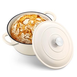 TeamFar 5Qt Dutch Oven, Enameled Cast Iron Dutch Oven with Lid & Dual Handles for Cooking Baking Braising Simmering, Healthy & Sturdy, Oven & Various Stovetops Safe, Non-stick & Easy Clean - Cream White