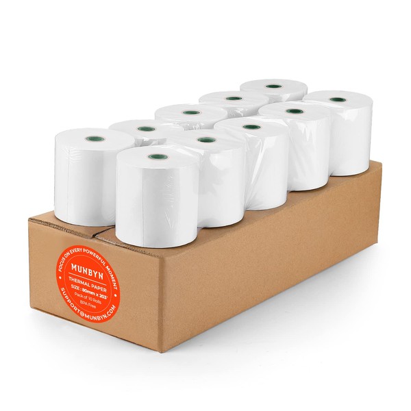 MUNBYN Thermal Paper 3 1/8 x 230ft, 10 Rolls Receipt Paper Work for Star Micronics TSP100 TSP143 Epson 80mm Receipt Printer Square POS Register, 80mm Thermal Receipt Paper, BPA Free, Plus Version