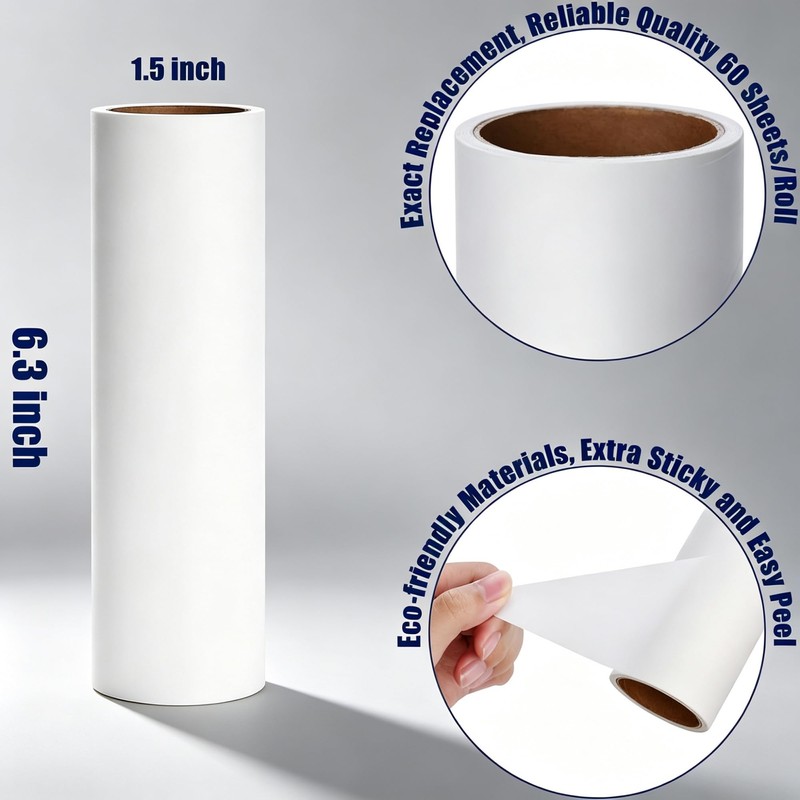 6.3" Lint Roller Refills, 5‑Roll Pack, Handle Not Included