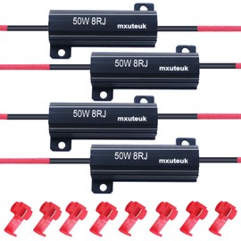 mxuteuk 4 x 50 W 8 ohm LED Load Resistors Car Resistors for LED Indicator Indicator Adapter Flash Fix Error for LED Indicator, Fix Error Flash Controller with 8 x Quick Wire Clip 50W-8RJ-4