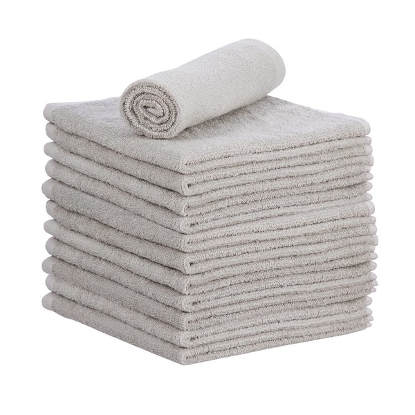 Superio Toallas de rizo de algodón gris, 100% algodón, paño de limpieza de 16 pulgadas, trapos de lavado para cuerpo y cara, toallas de spa, multiusos (paquete de 6) (12, 16 x 16 pulgadas)