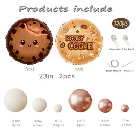 SYNUO 120pcs Chocolate Chip Cookie Balloons Garland Kit - Rose Gold, Ivory White Latex Balloons, 23-Inch Cookie-Shaped Foil Balloons for Birthday Party, Baby Shower, Dessert Themed Party Decorations