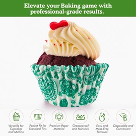 REGENCY RW1116PASG Greaseproof Standard Baking Cups, Green/White