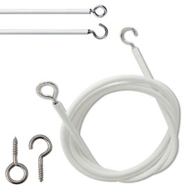 Parlex 5m White Net Curtain Wire Cord For Straight & Bay Windows Inc 4 x Screw Hooks 4 x Screw Eyes