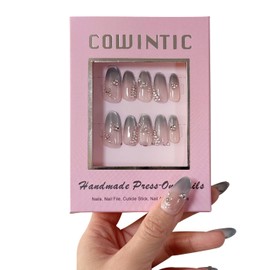 Handmade Press on Nails - Medium Pointed Almond Shape, Fake Nails Short Oval, Reusable Acrylic Stick on False Nails Kit for Women/K11-S