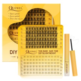 QUEWEL Cluster-Lashes Kit Upper and Lower Eyelash Clusters with Long Lasting Lash-Clusters Bond, DIY Lash -Extensions Can Be Completed In Three Steps, and Can Easily Create Big Eye Effects(Easy01 MIX)