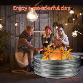 YSEJOMP 48 Inch Round Galvanized Fire Pit Ring/Fire Ring - Foldable and Perfect for Outdoor Gatherings and Campfires in The Yard/Garden/Park/Beach (4 FT Diameter, Silver)